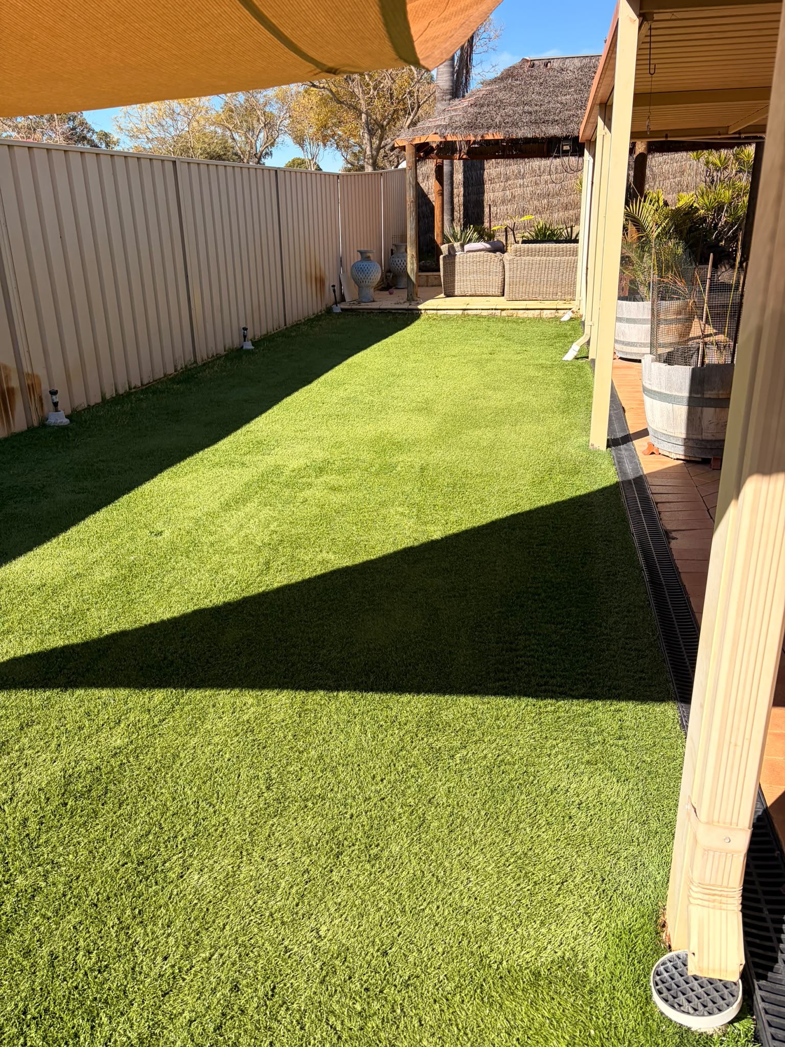 Clean, sanitised artificial turf after 4-stage treatment